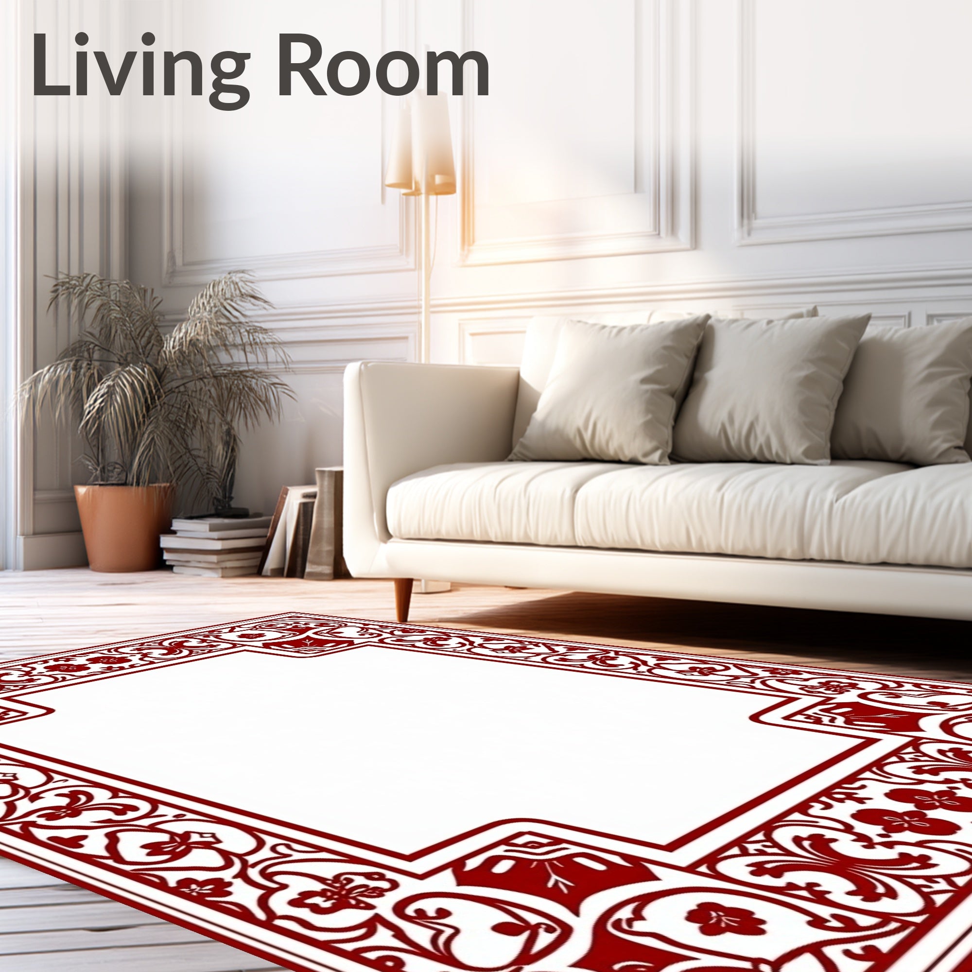 Elegant Red Floral Scroll Border Rug