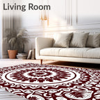Maroon Floral Medallion Intricate Mandala Rug