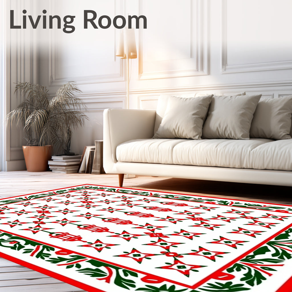 Crimson Lantern Star Floral Border Rug
