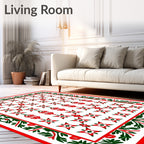 Crimson Lantern Star Floral Border Rug