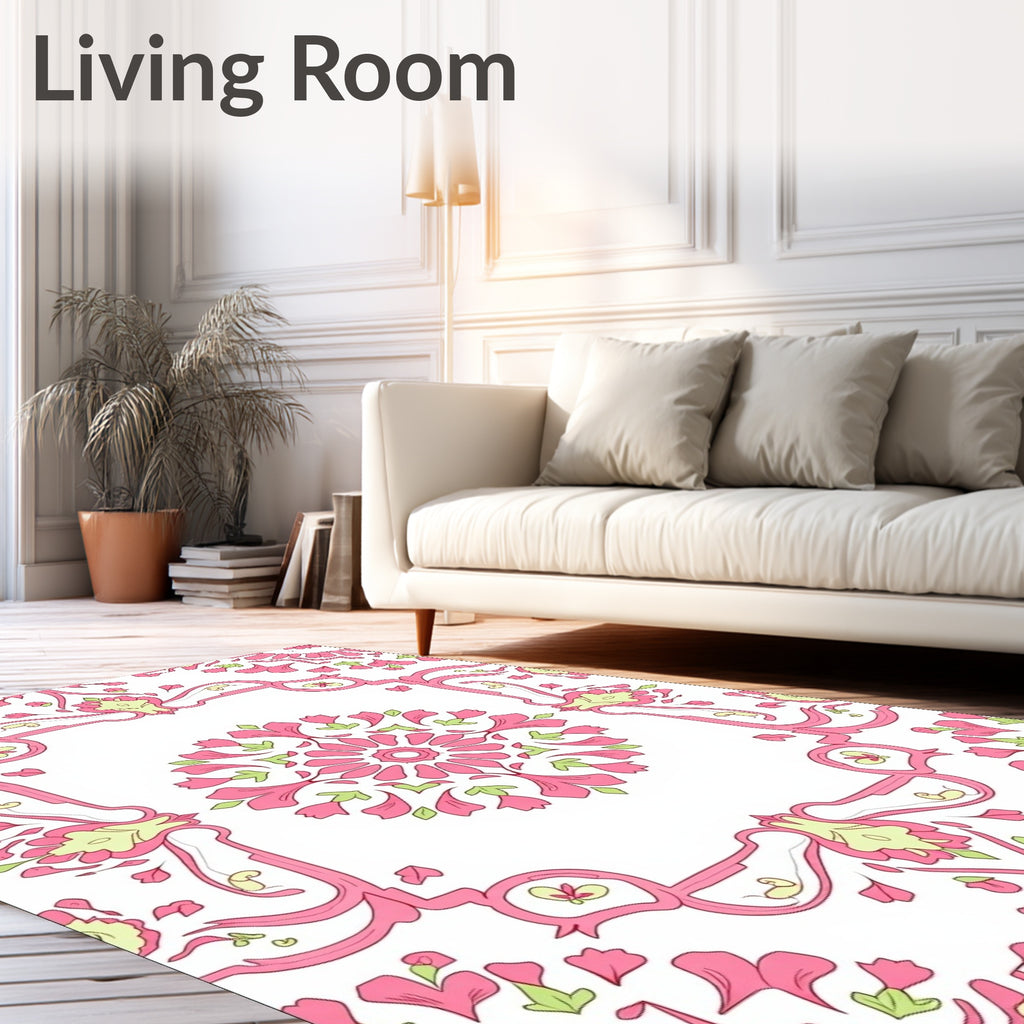 Vintage Pink Floral Medallion Design Rug