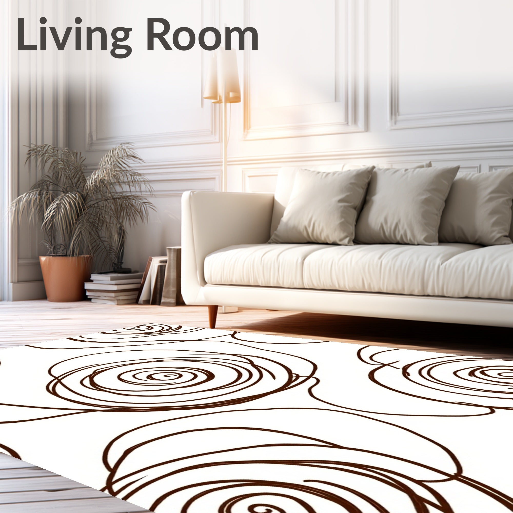Brown Swirl Floral Abstract Lines Rug