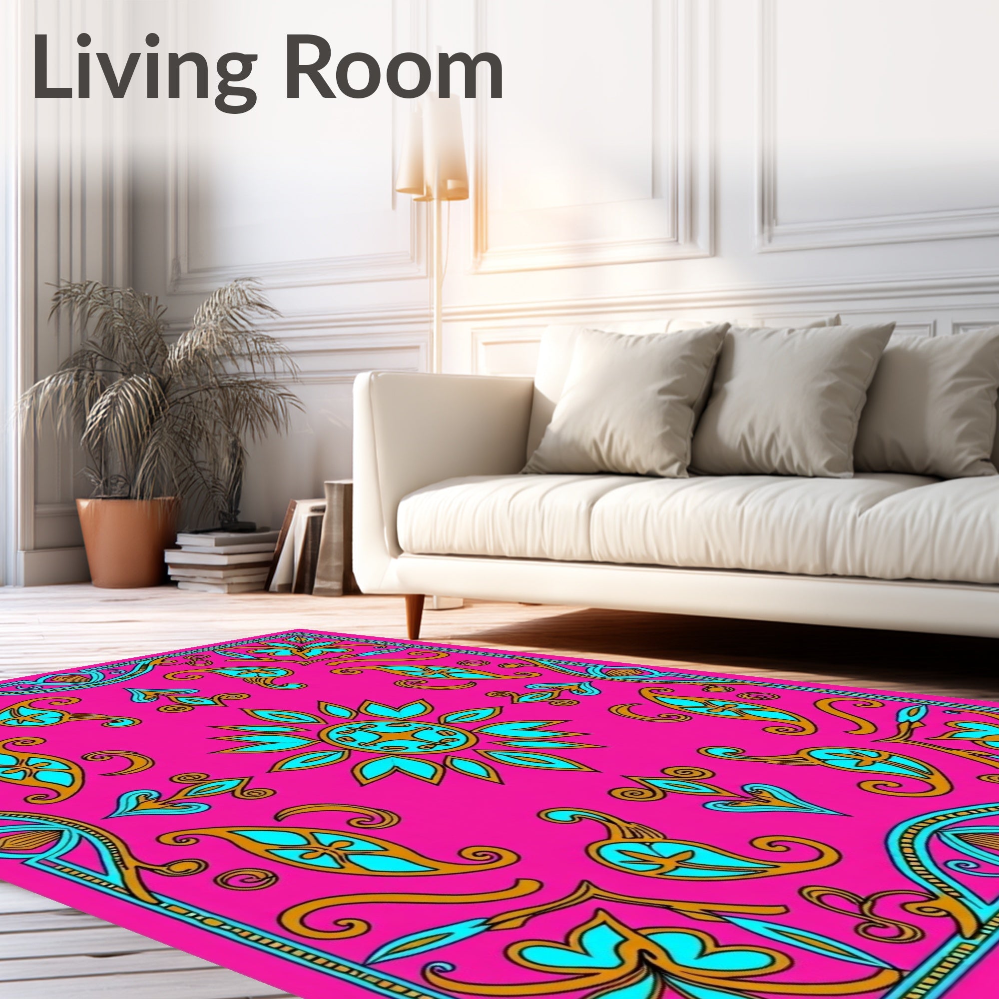 Vivid Pink Paisley Floral Mandala Rug