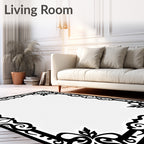 Black Scroll Leaf Frame Design Rug