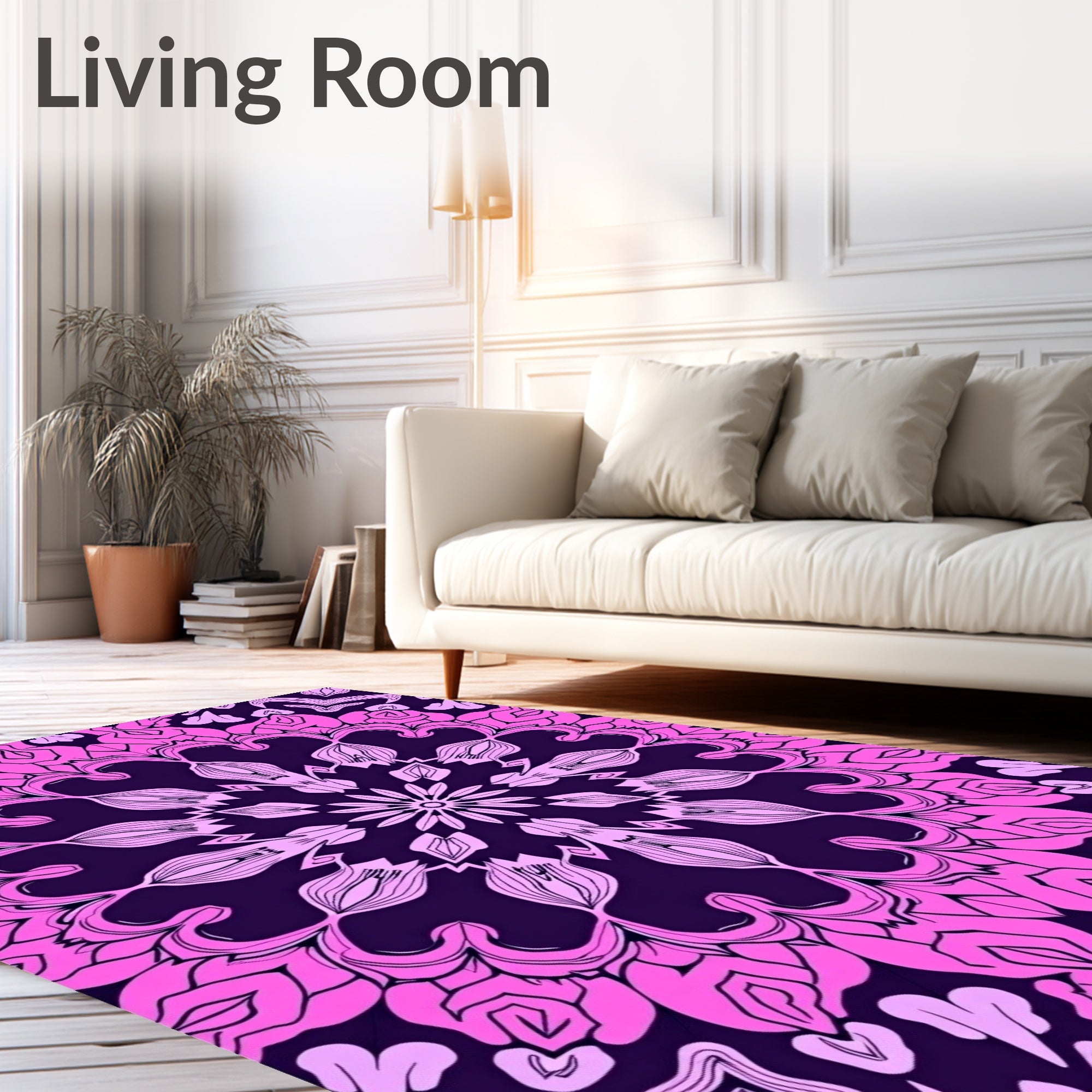 Mandala Pink Floral Symmetric Design Rug