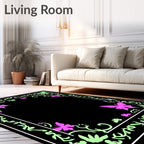 Pink Butterfly Vine Border Pattern Rug