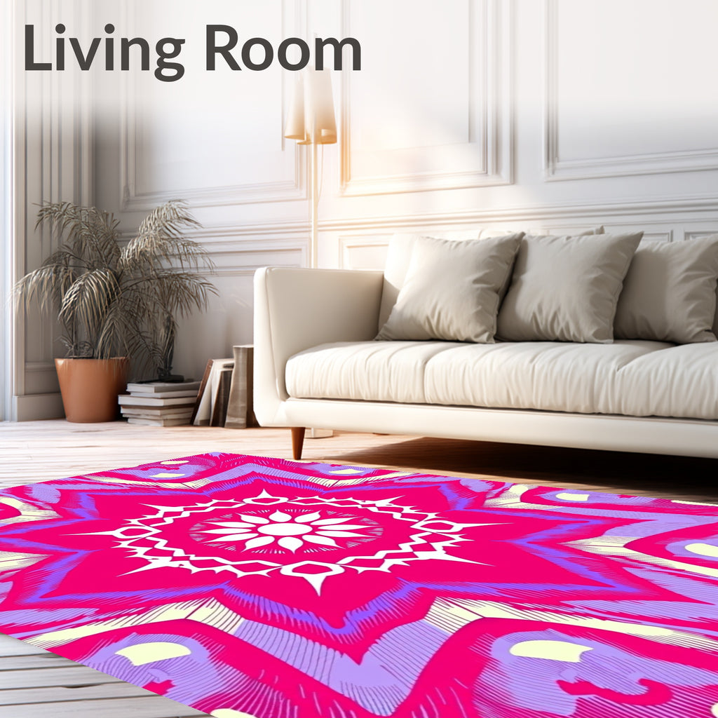 Vibrant Pink Mandala Floral Design Rug