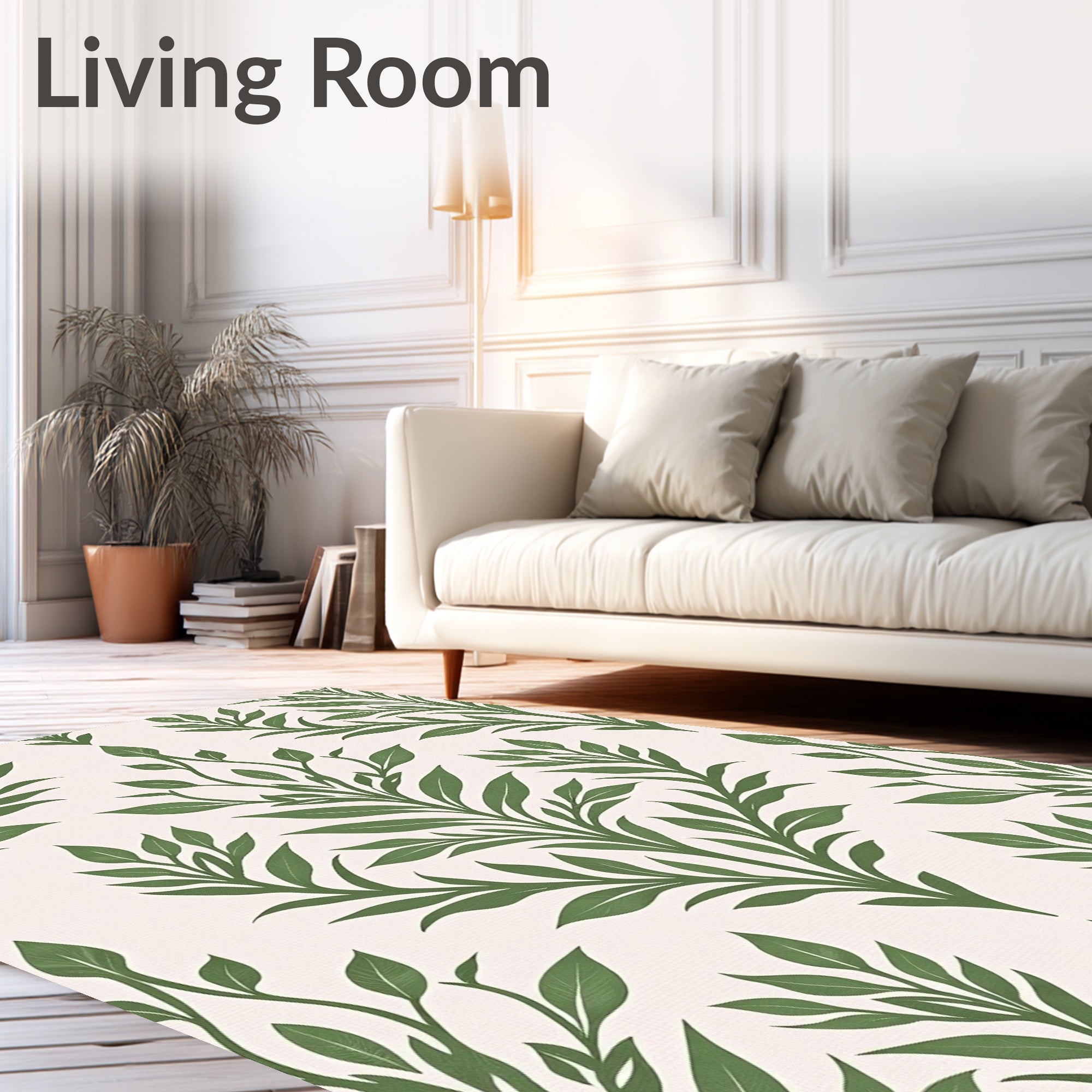 Green Leafy Damask Floral Pattern Rug
