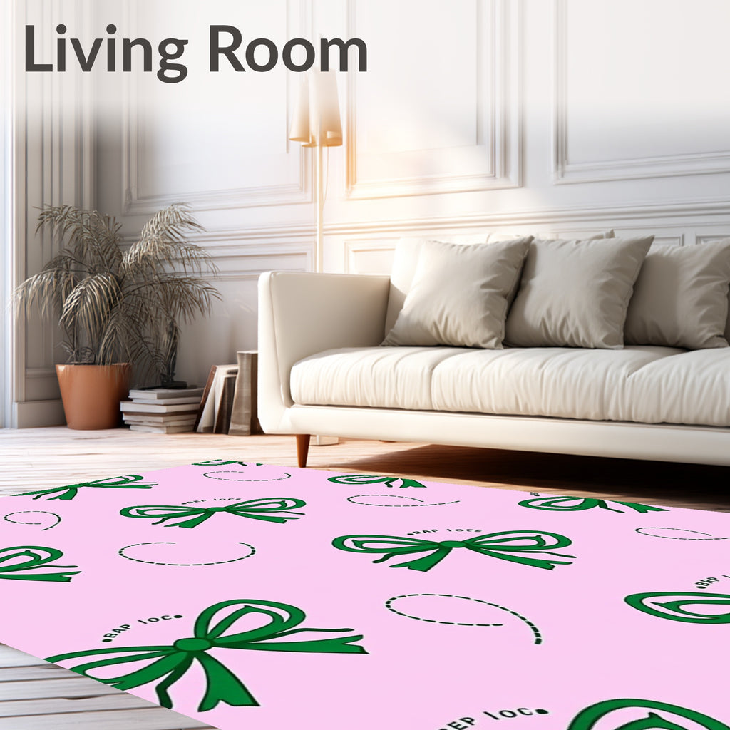 Green Bows And Dashed Lines Pattern Rug