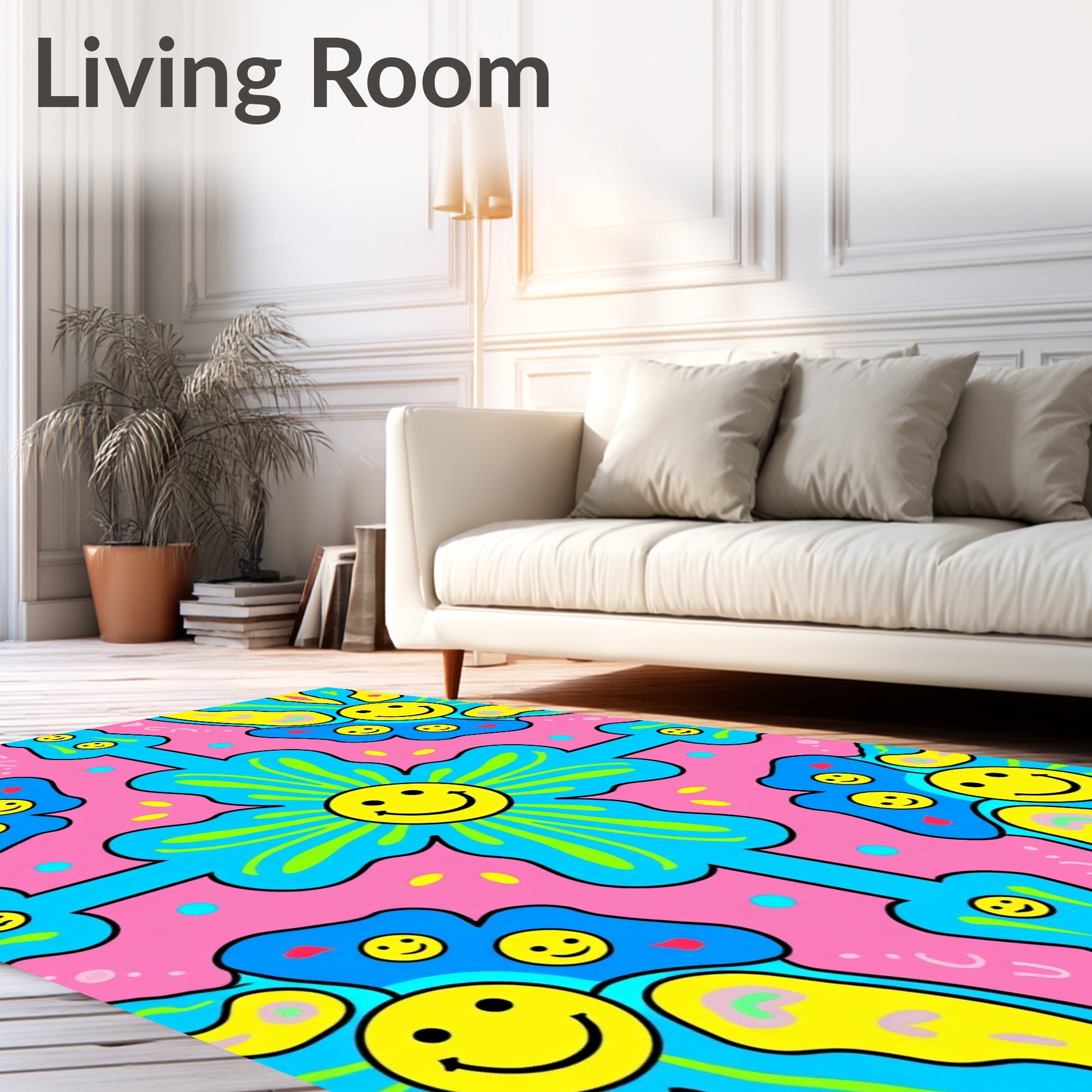 Groovy Smiley Flower Pattern Rug