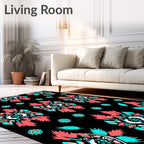 Bold Coral Teal Floral Motif Design Rug
