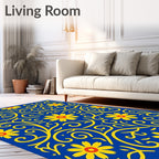 Vibrant Yellow Floral Swirls Rug
