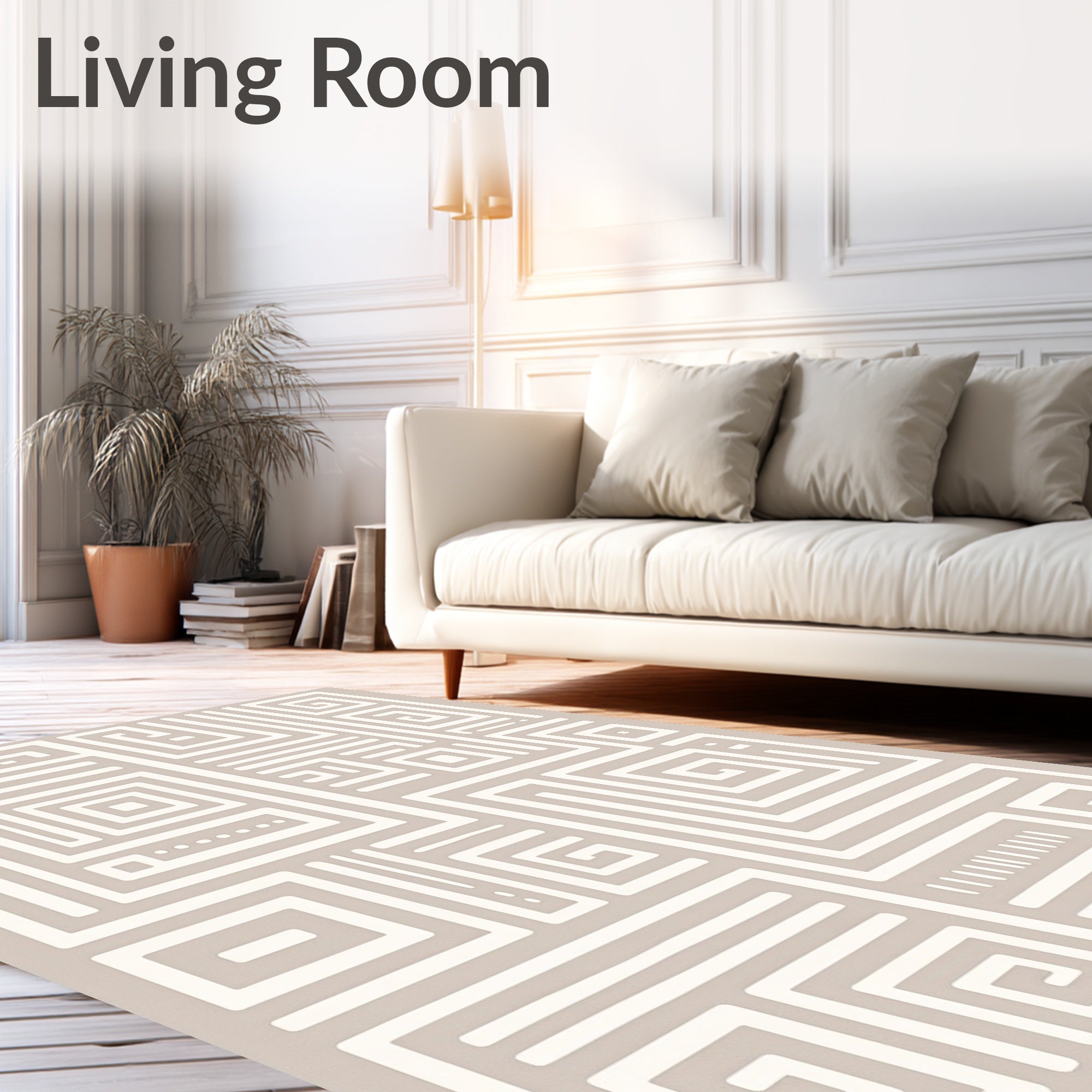 Taupe Abstract Geometric Maze Rug