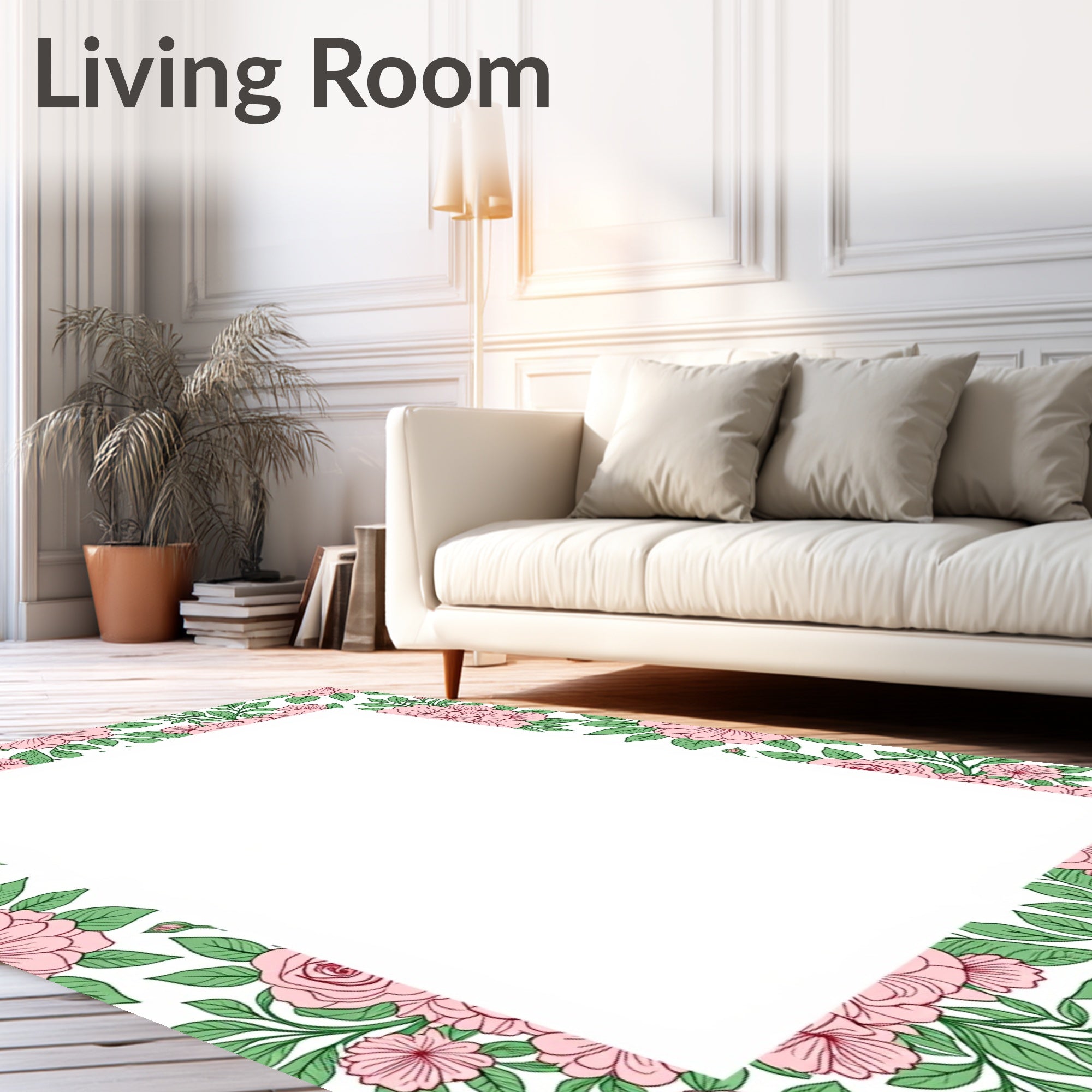 Pink Floral Vine Border Design Rug