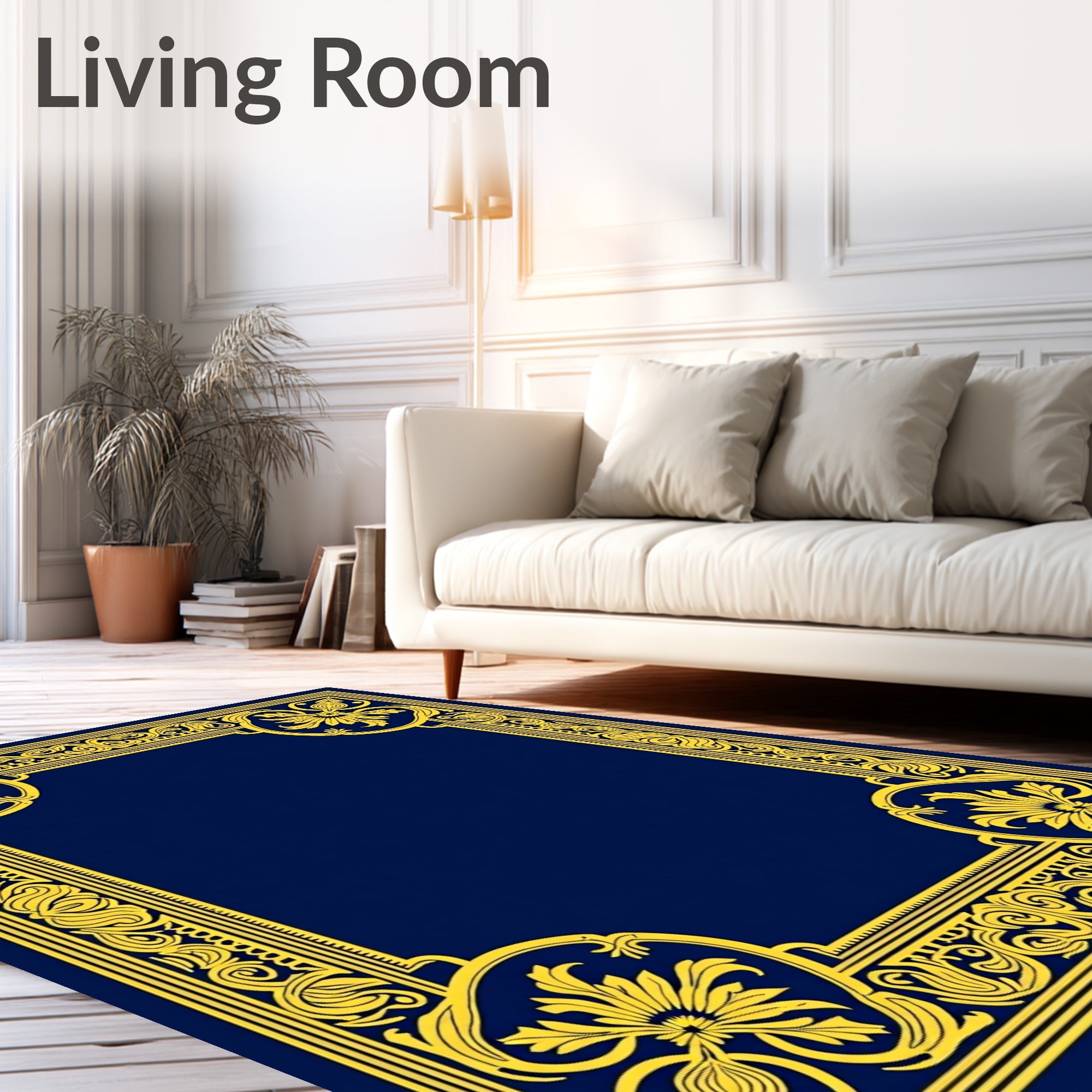 Elegant Gold Floral Border Design Rug
