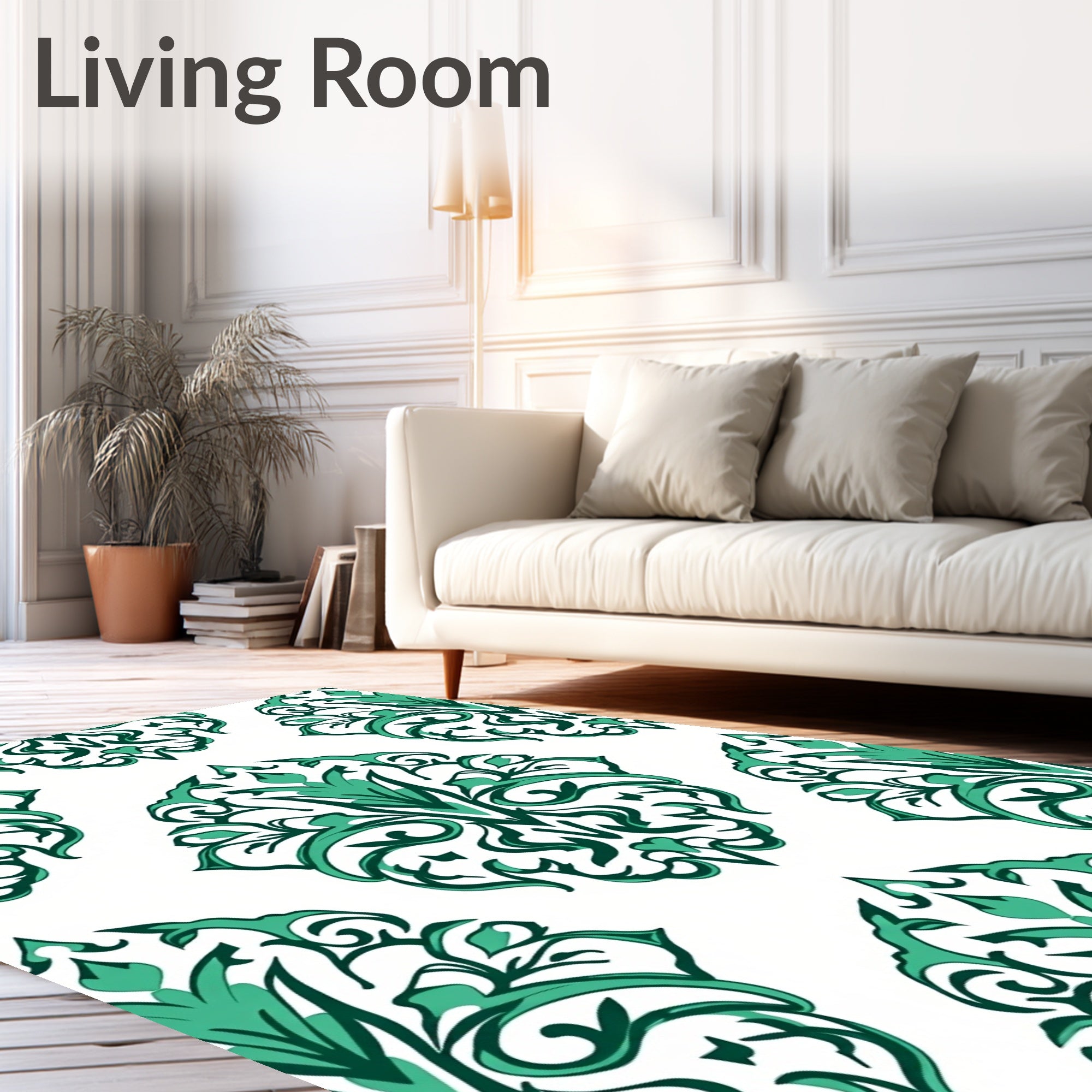 Emerald Green Damask Pattern Rug