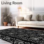 Ornate White Swirl Botanical Pattern Rug