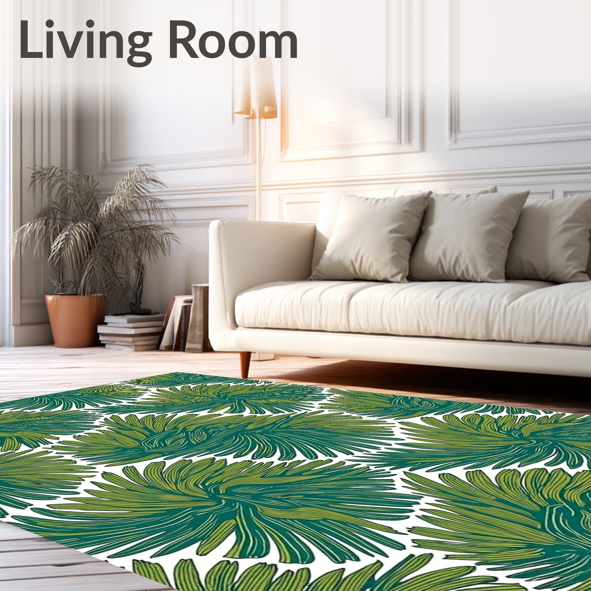 Green Palm Leaf Pattern Rug