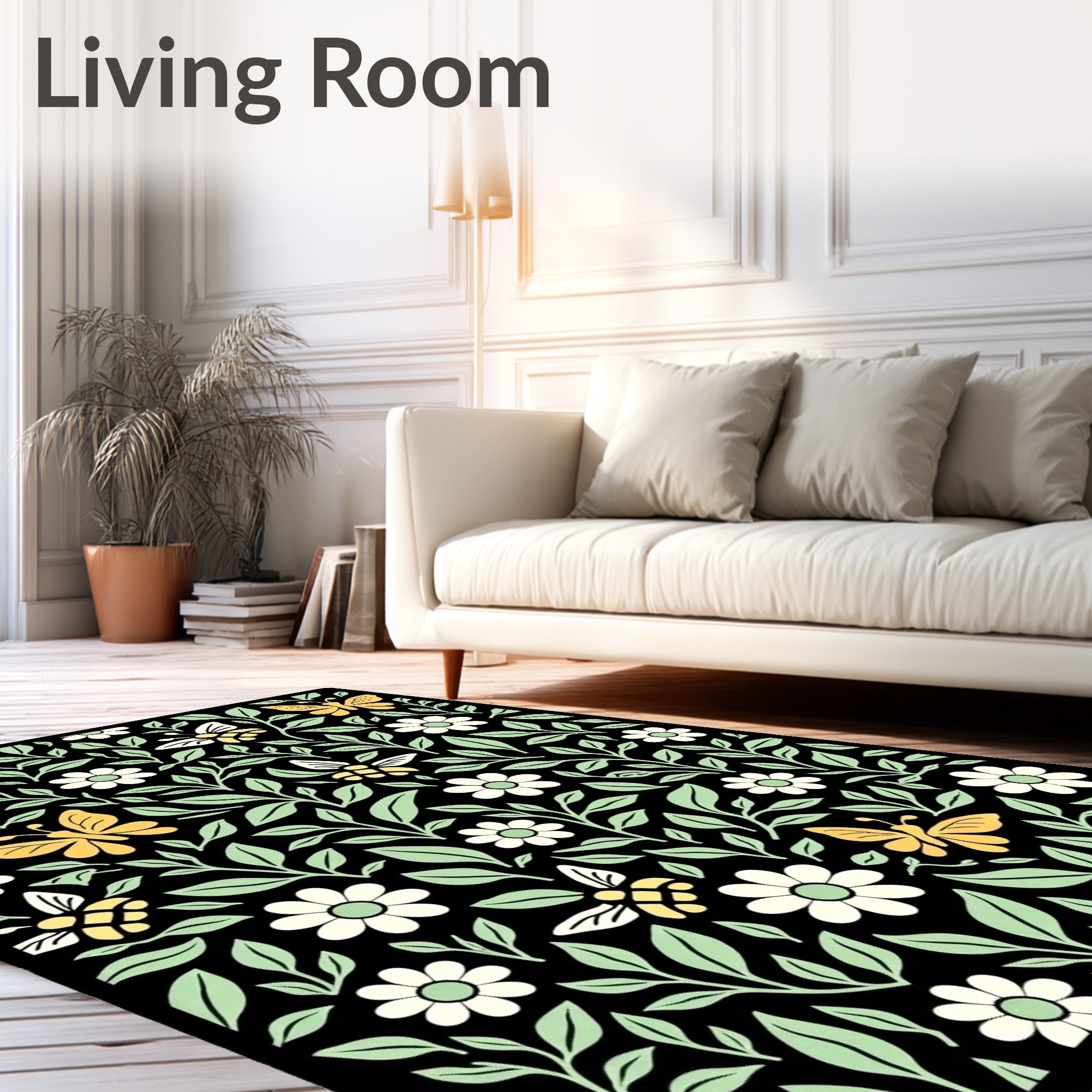 Nature Inspired Butterfly Bee Pattern Rug