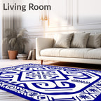 Bold Blue Geometric Floral Pattern Rug