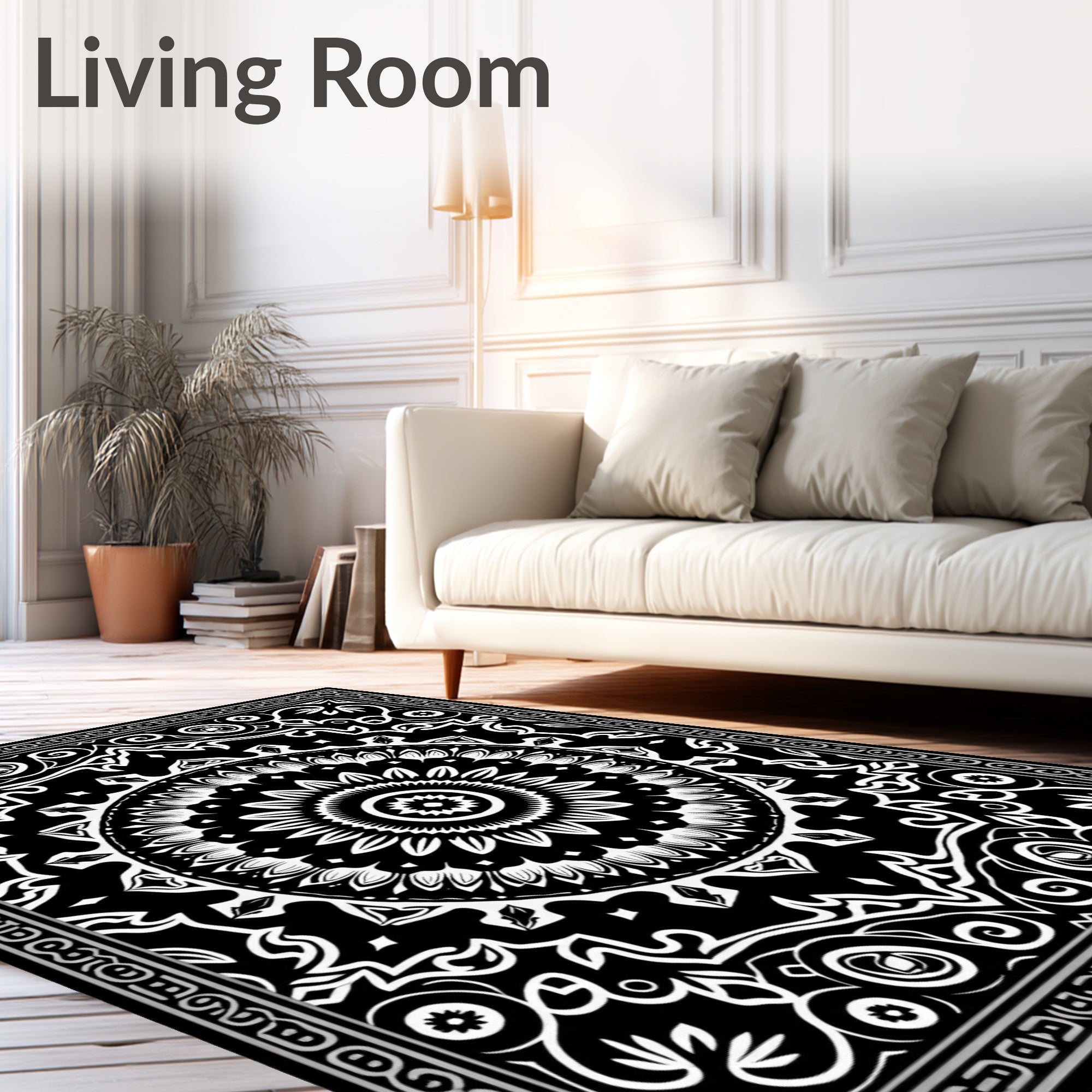 Central Mandala Ornamental Scrollwork Pattern Rug