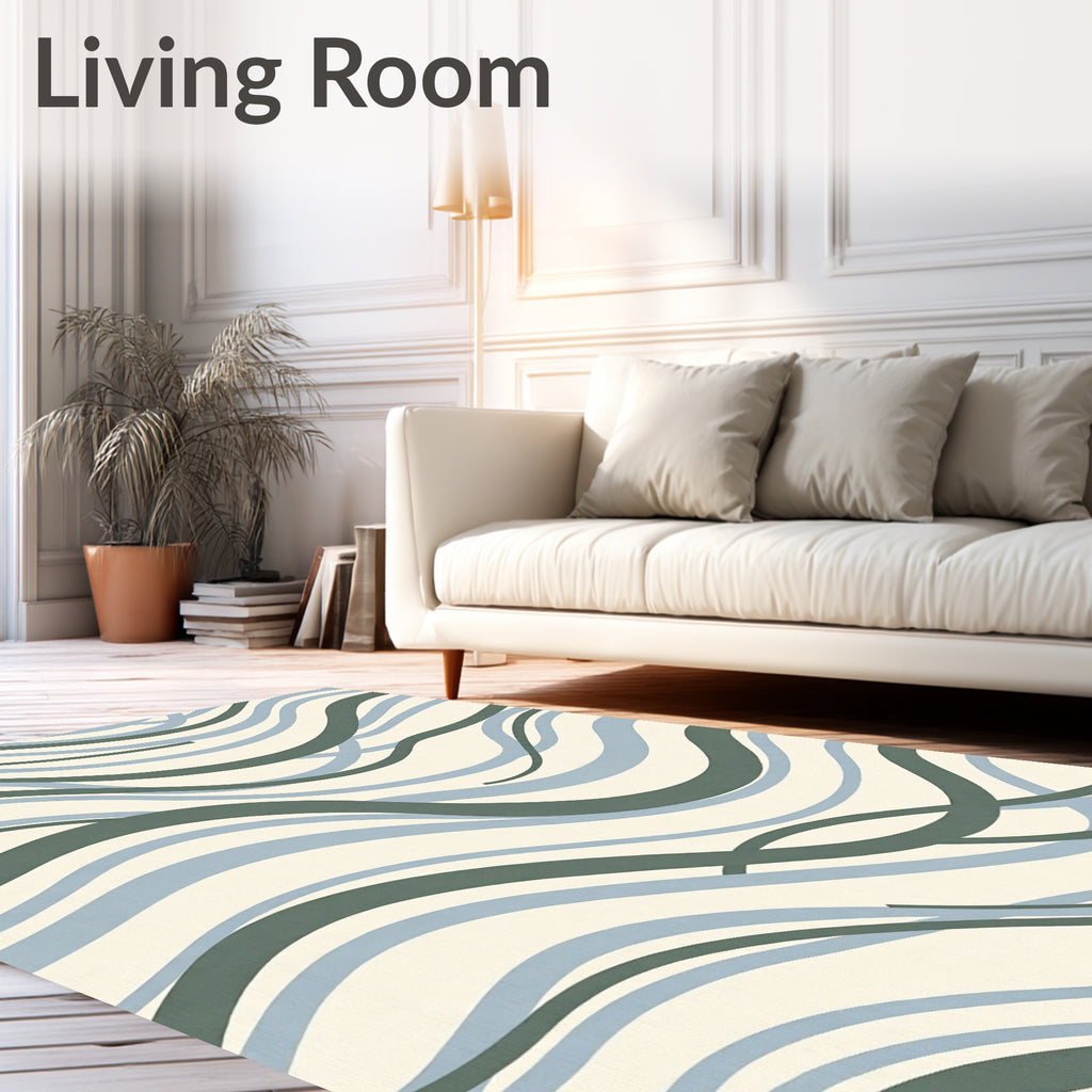 Cool Blue Green Flowing Waves Rug