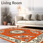 Ornate Floral Medallion Orange Cream Rug