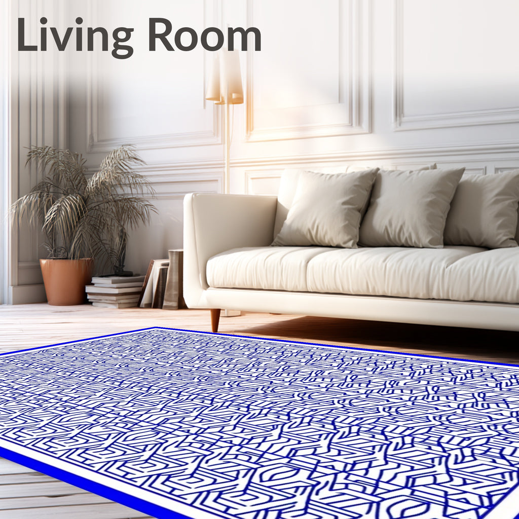 Blue Abstract Geometric Maze Rug