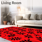 Bold Red Black Floral Branch Pattern Rug