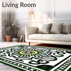 Detailed Floral Patterned Green Artwork Rug