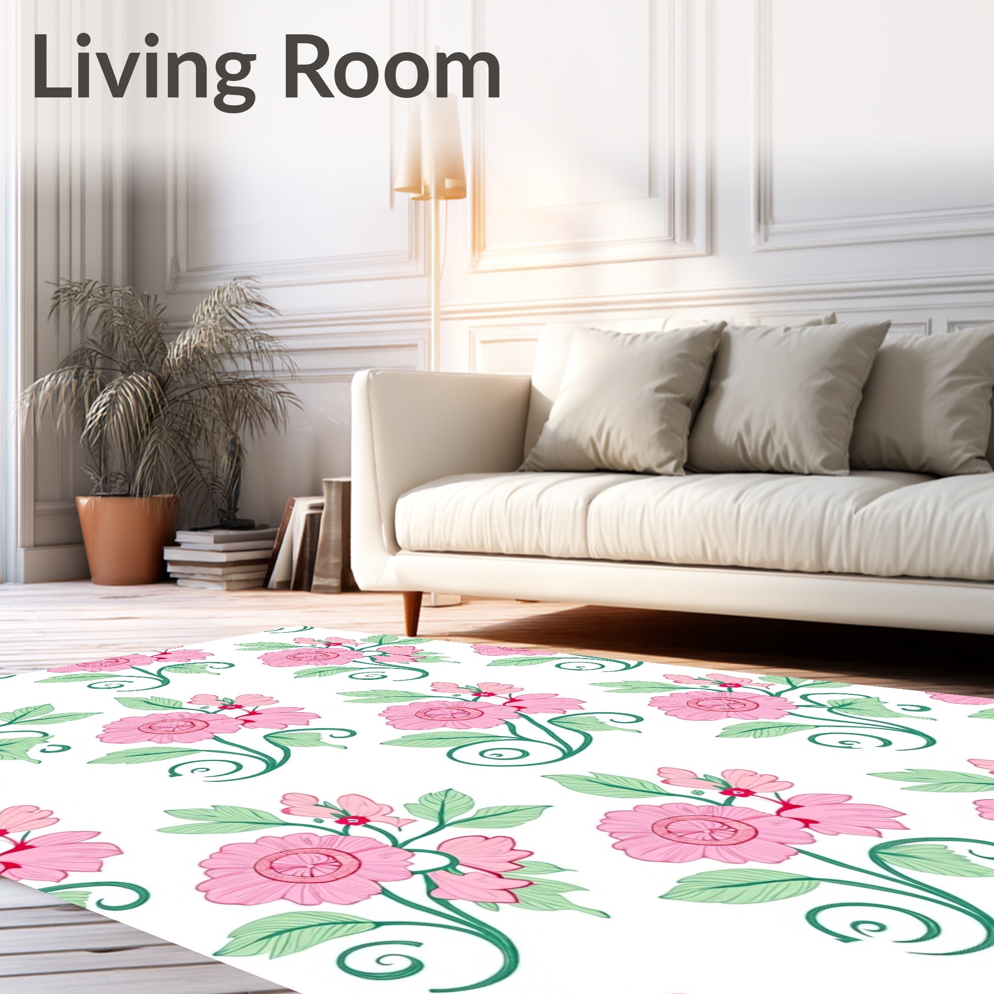 Pink Floral Swirls Pattern Rug