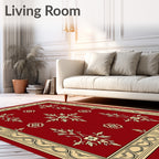 Red Floral Medallion Cream Border Rug