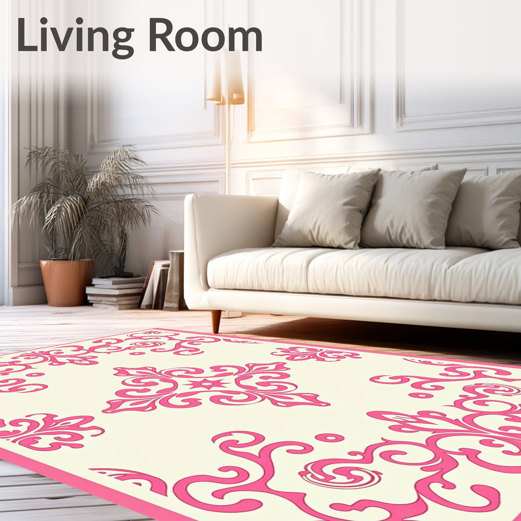 Pink Flourish Damask Pattern Rug