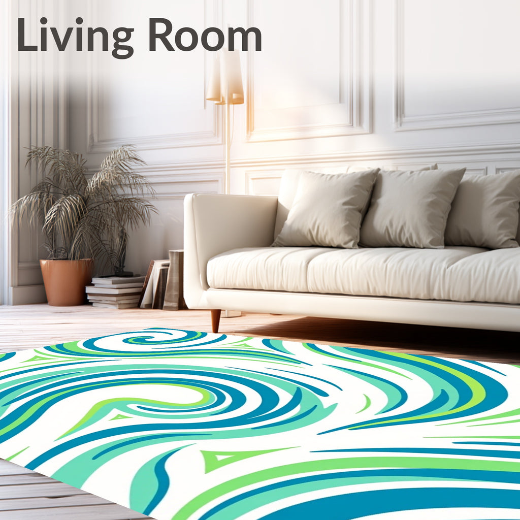 Green Blue Swirl Organic Pattern Rug