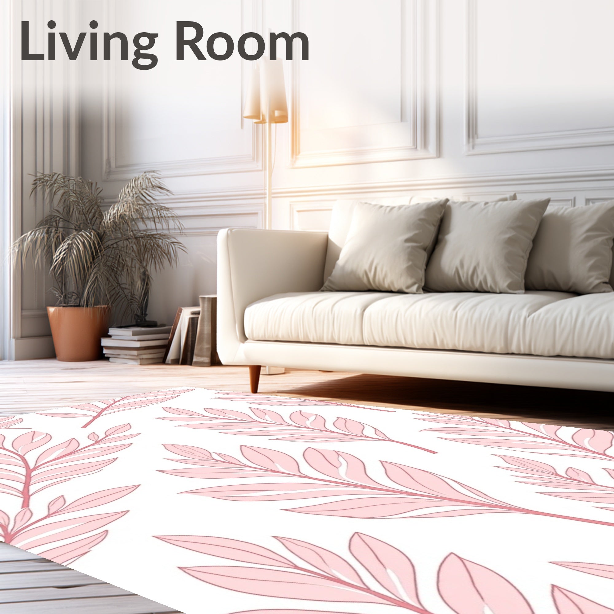 Pink Leafy Branch Pattern Rug