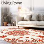 Mandala Flower Patterned Red Design Rug