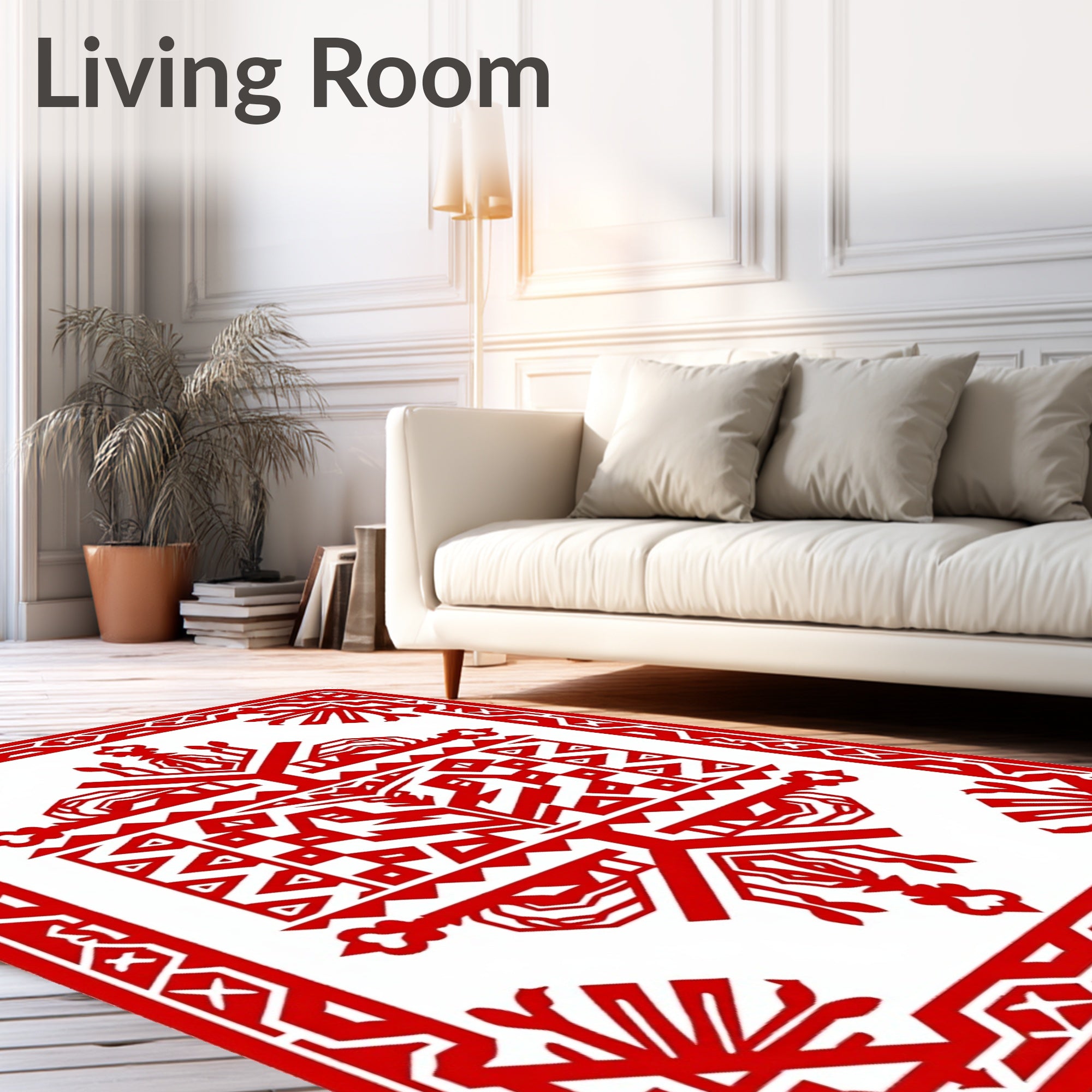 Bold Red Geometric Tribal Patterns Rug