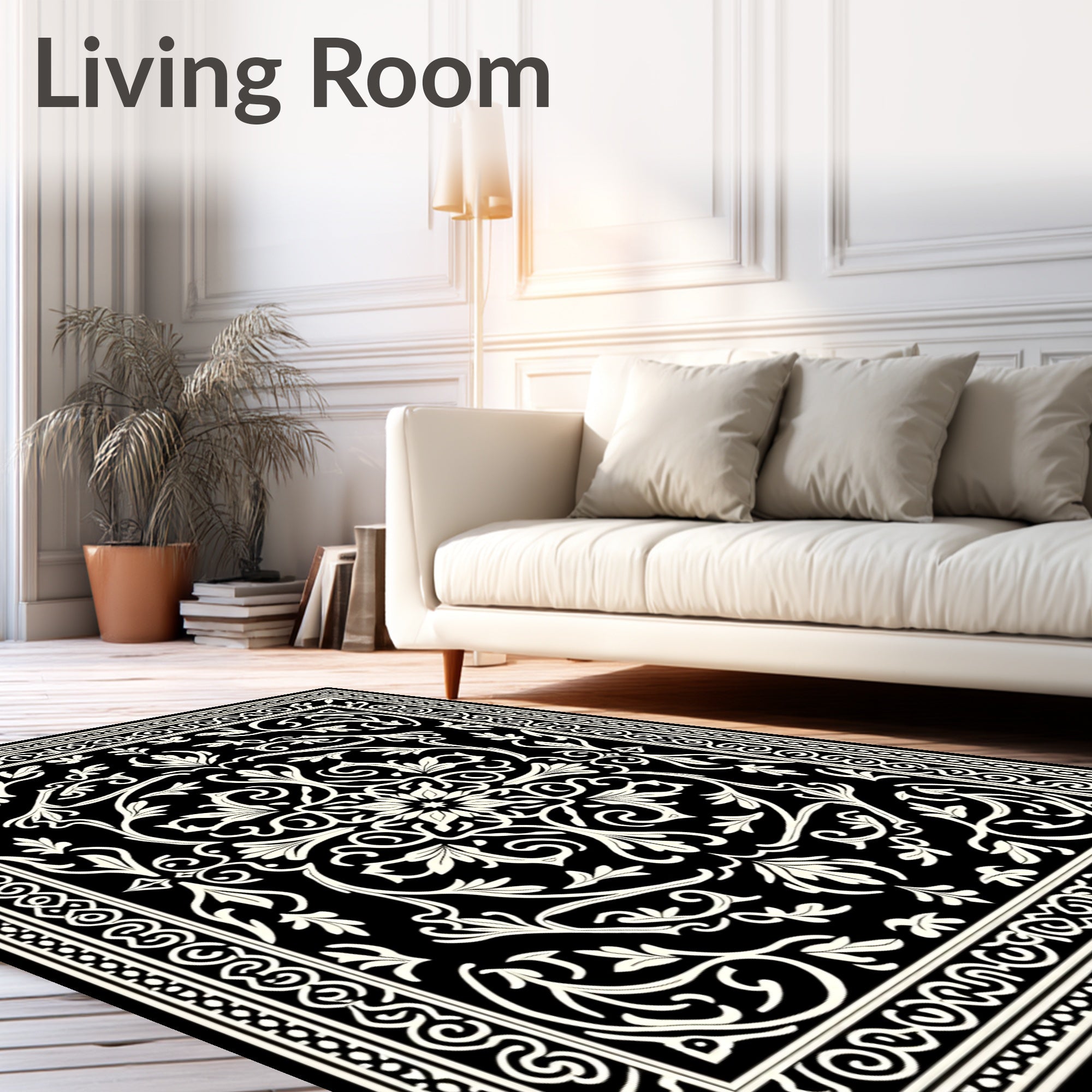 Classic Floral Scrollwork Square Pattern Rug