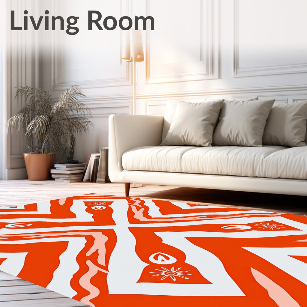 Vibrant Red White Abstract Pattern Design Rug