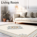 Ornate Mandala With Geometric Border Design Rug