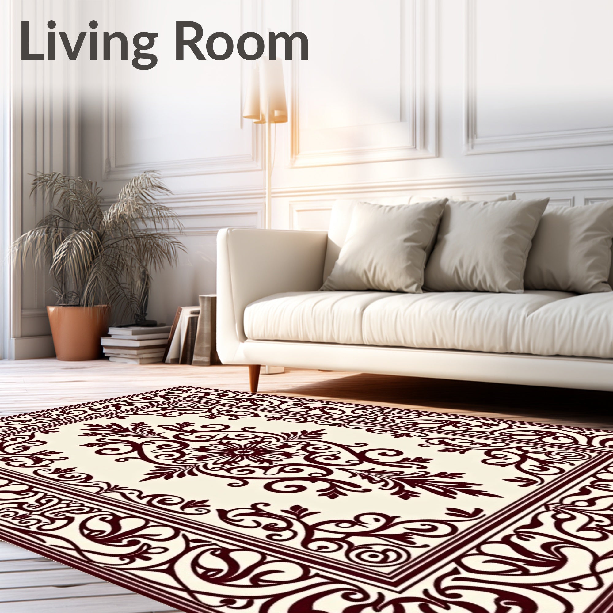 Classic Floral Scroll Frame Design Rug