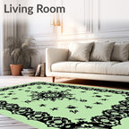 Ornate Floral Mandala Black Light Green Rug