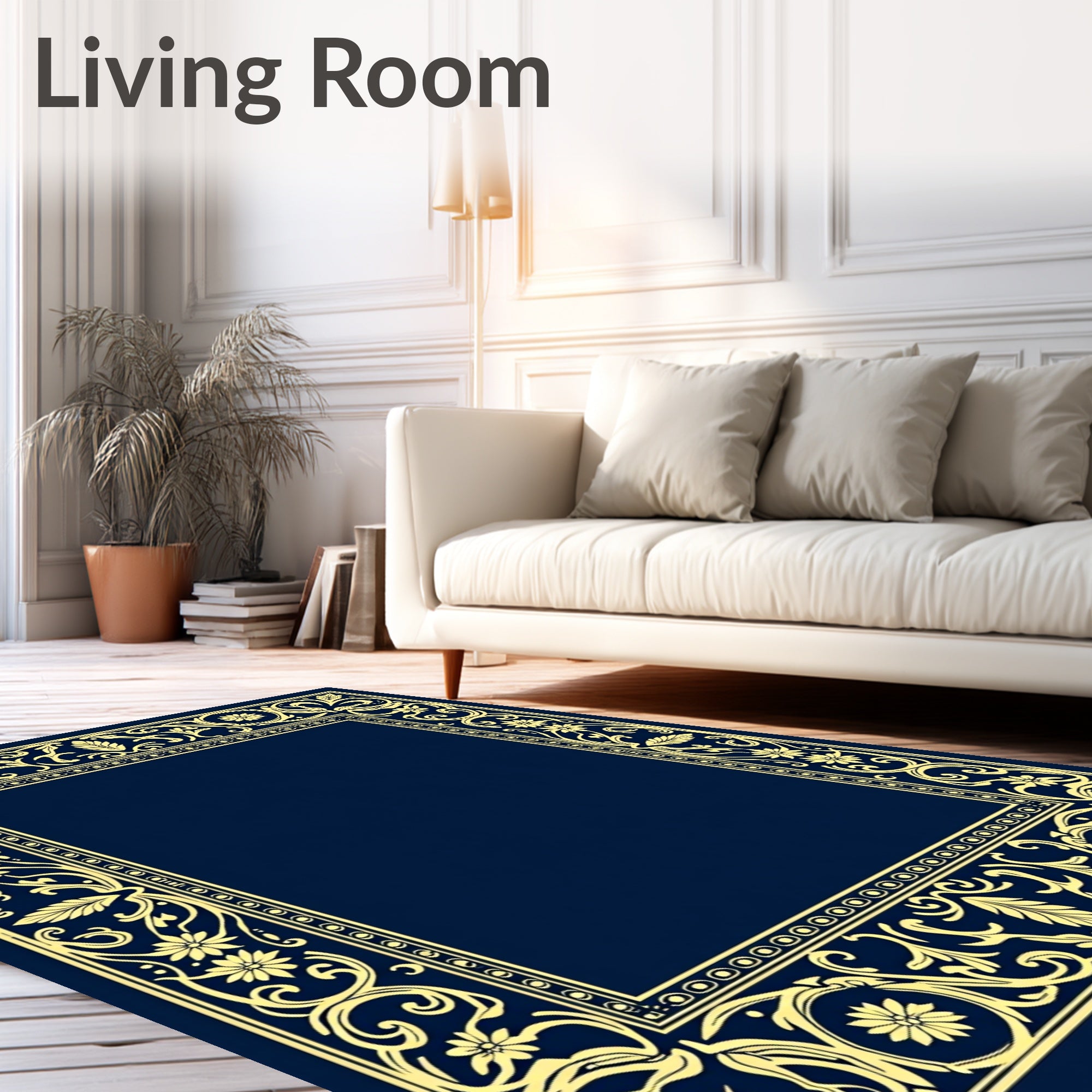 Elegant Floral Scroll Border Design Rug