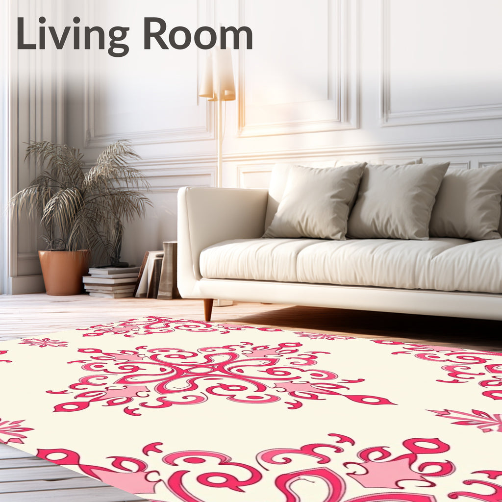 Ornate Pink Swirls Floral Pattern Rug