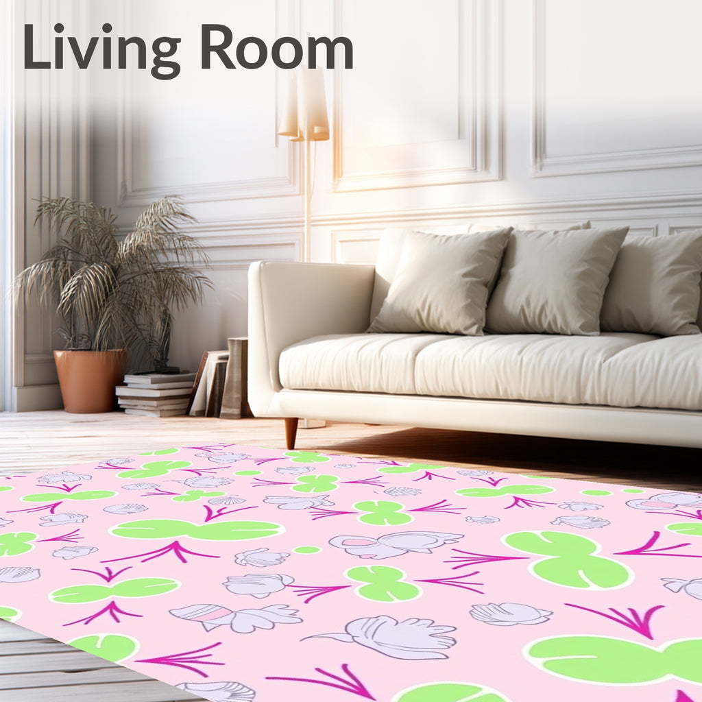 Playful Mouse and Floral Pattern Rug