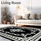 Classic Black White Scroll Pattern Rug