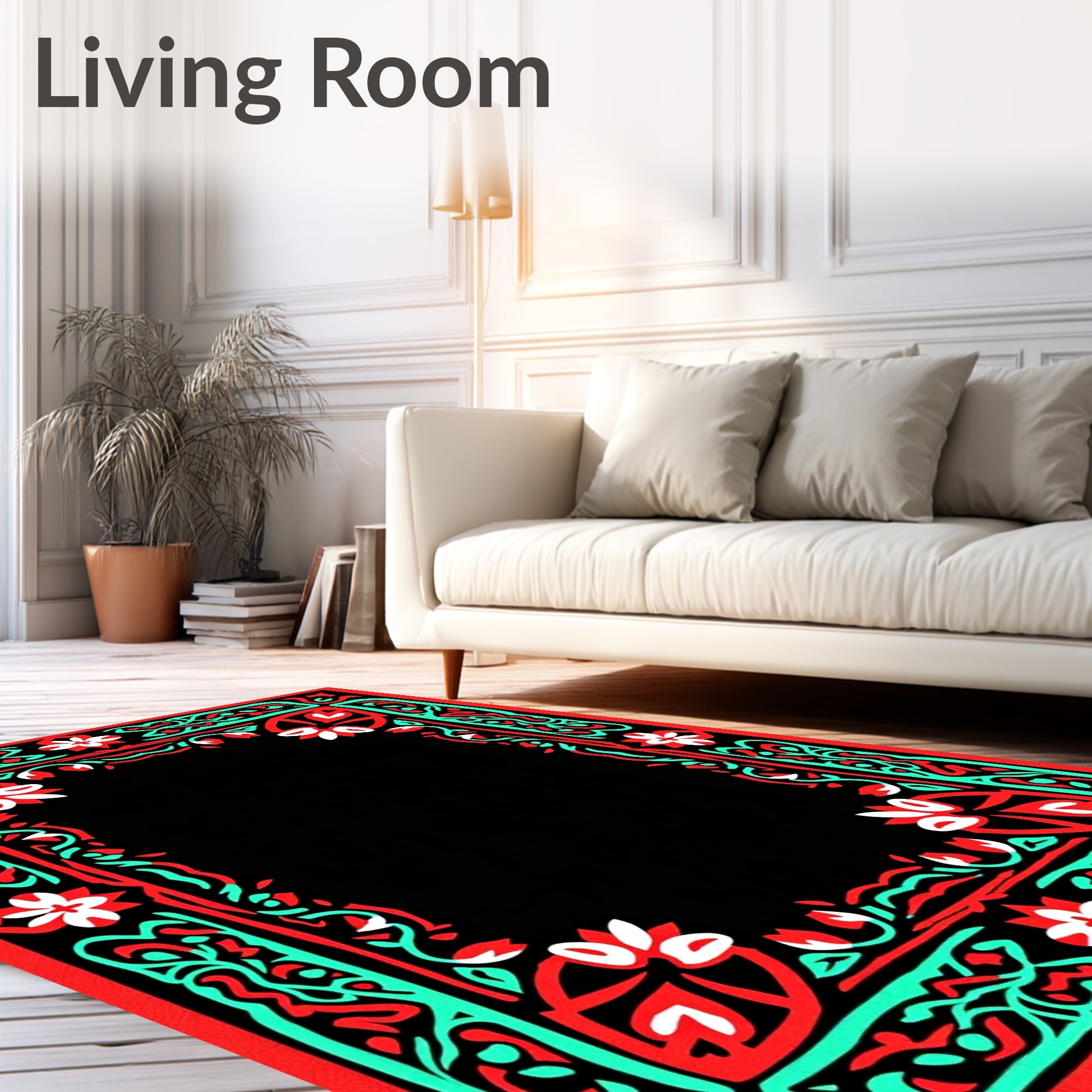 Bold Ornate Floral Border Design Rug