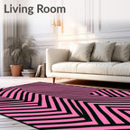 Pink Black Geometric Zigzag Rug