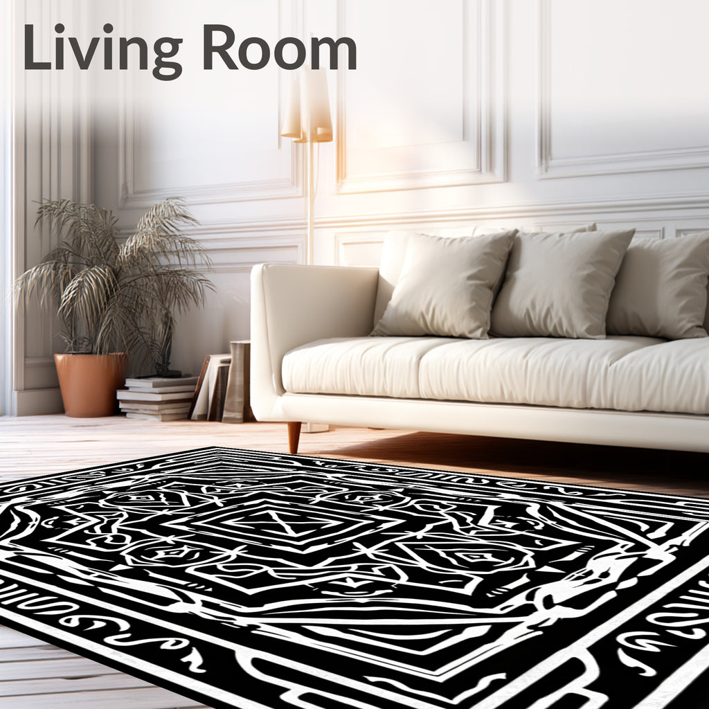 Black White Abstract Geometric Design Rug