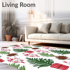 Holiday Evergreen Potted Trees Plaid Rug